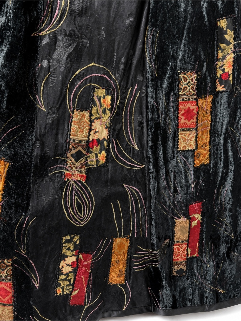 Dark Academia Black Velvet Burnout Patchwork Maxi Skirt Boho Whimsigoth Artsy, S - Picture 9 of 16